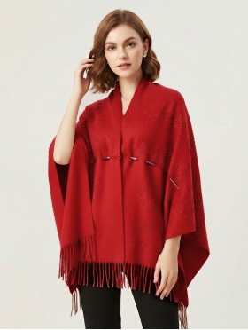 Cashmere Cape W/ Rhinestones and Waist Tie